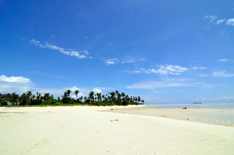 White sand beach and palms on Pulau Maiga in Sabah